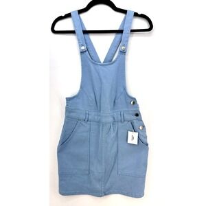 UO Blue Cotton Denim Overall Mini Dress Sz 4 Pinafore Y2K Prairie Chore Jumper